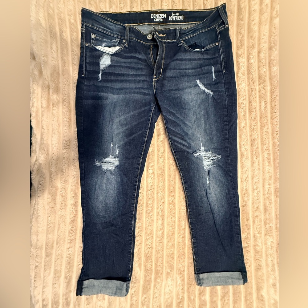 Denizen from Levi's Women's Dark Blue Distressed Boyfriend Jeans